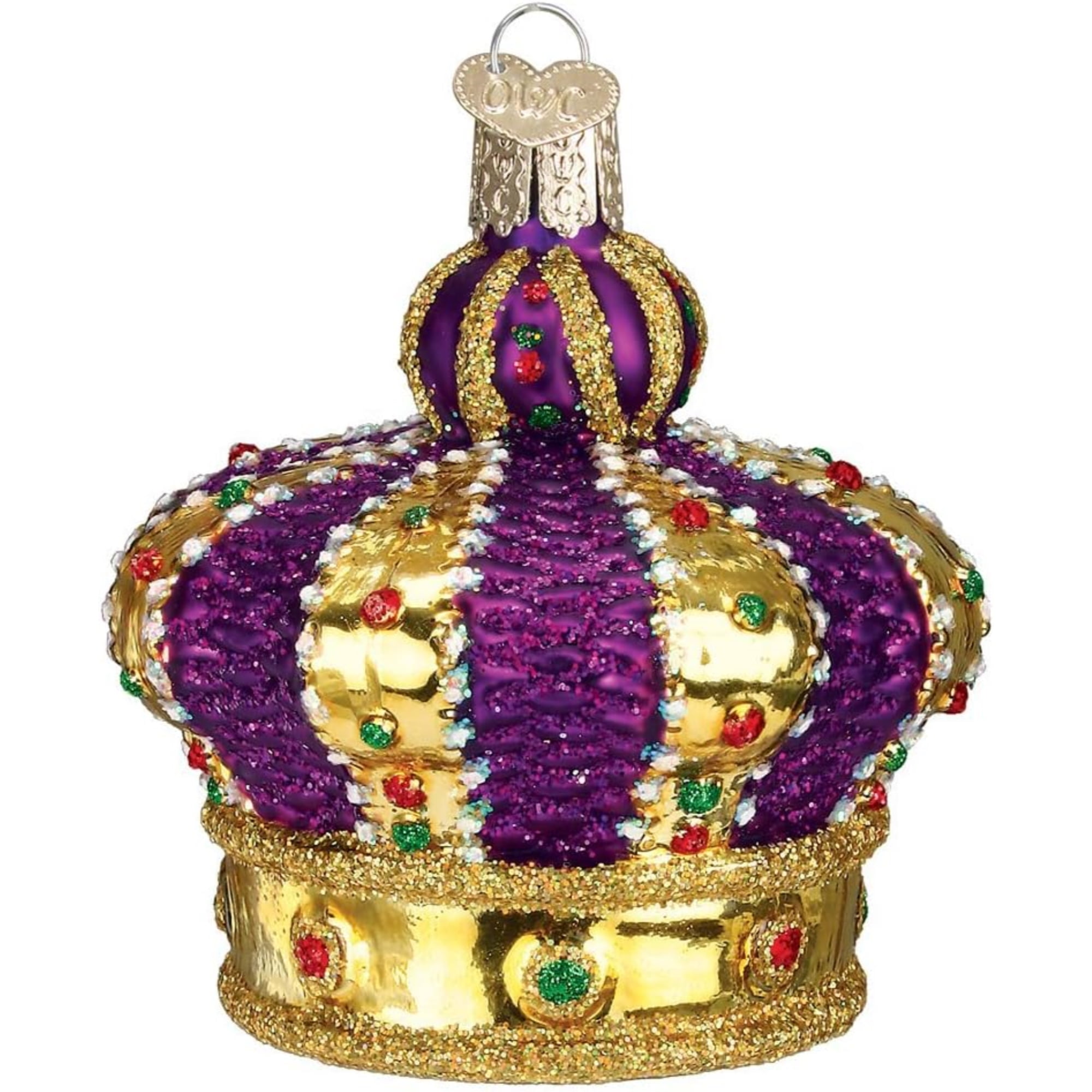 Royal Purple and Gold Glass Crown Christmas Ornament