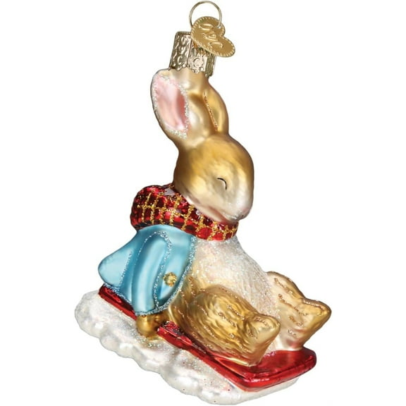 Old World Christmas Blown Glass Ornament for Christmas Tree, Peter Rabbit On Sled