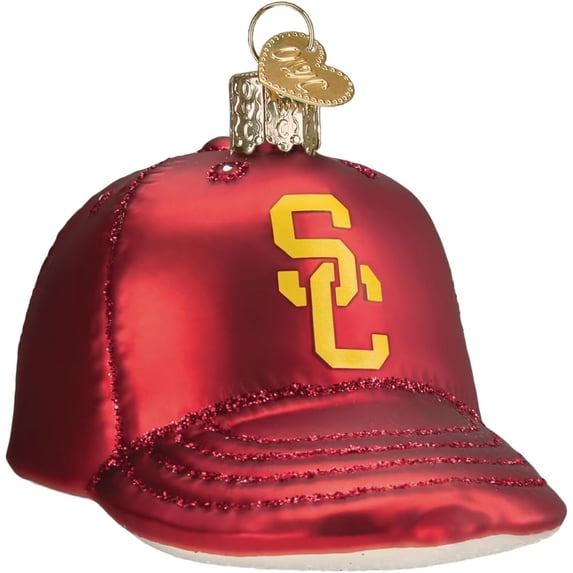 Old World Christmas Blown Glass Ornament for Christmas Tree, USC Baseball Cap