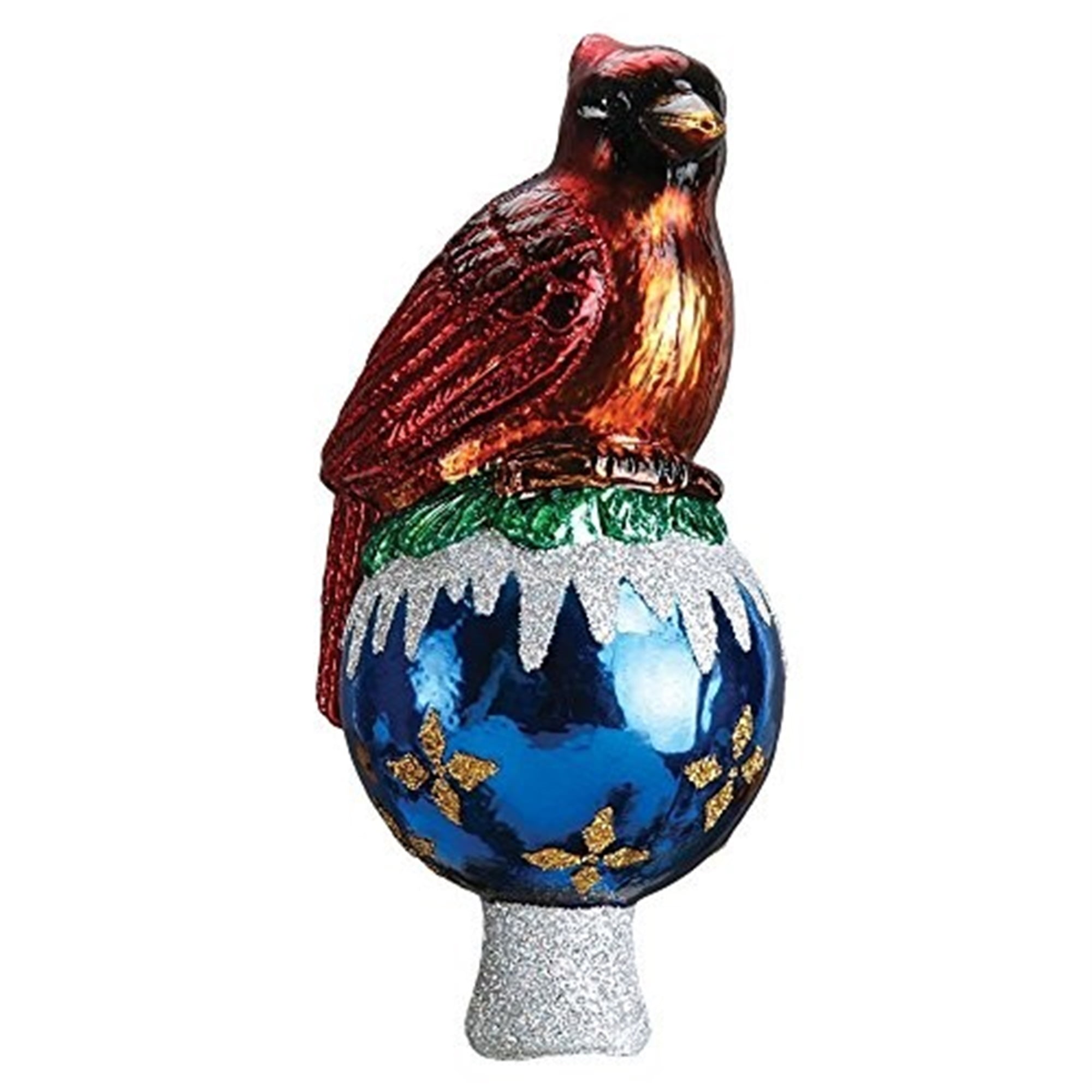Red and Blue Glass Cardinal Bird Tree Topper