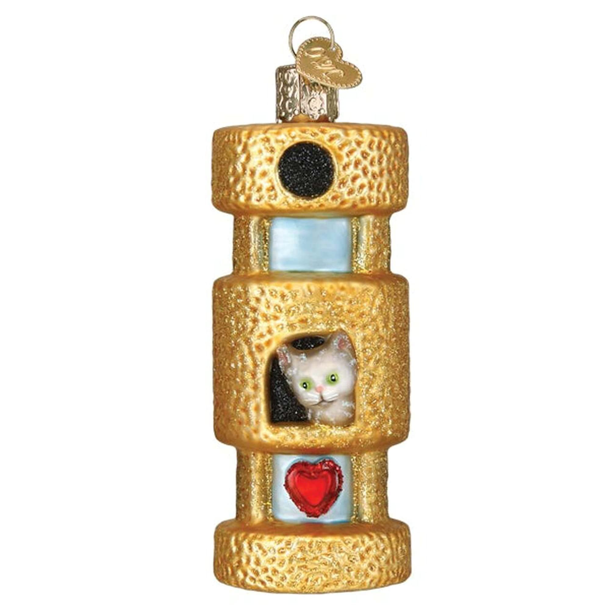 Gold Cat Tower Glass Blown Christmas Ornament