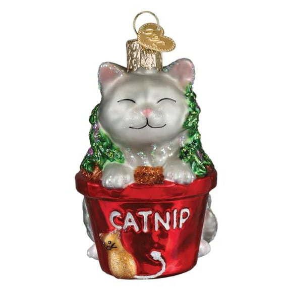 Old World Christmas Blown Glass Ornament for Christmas Tree, Catnip Cat