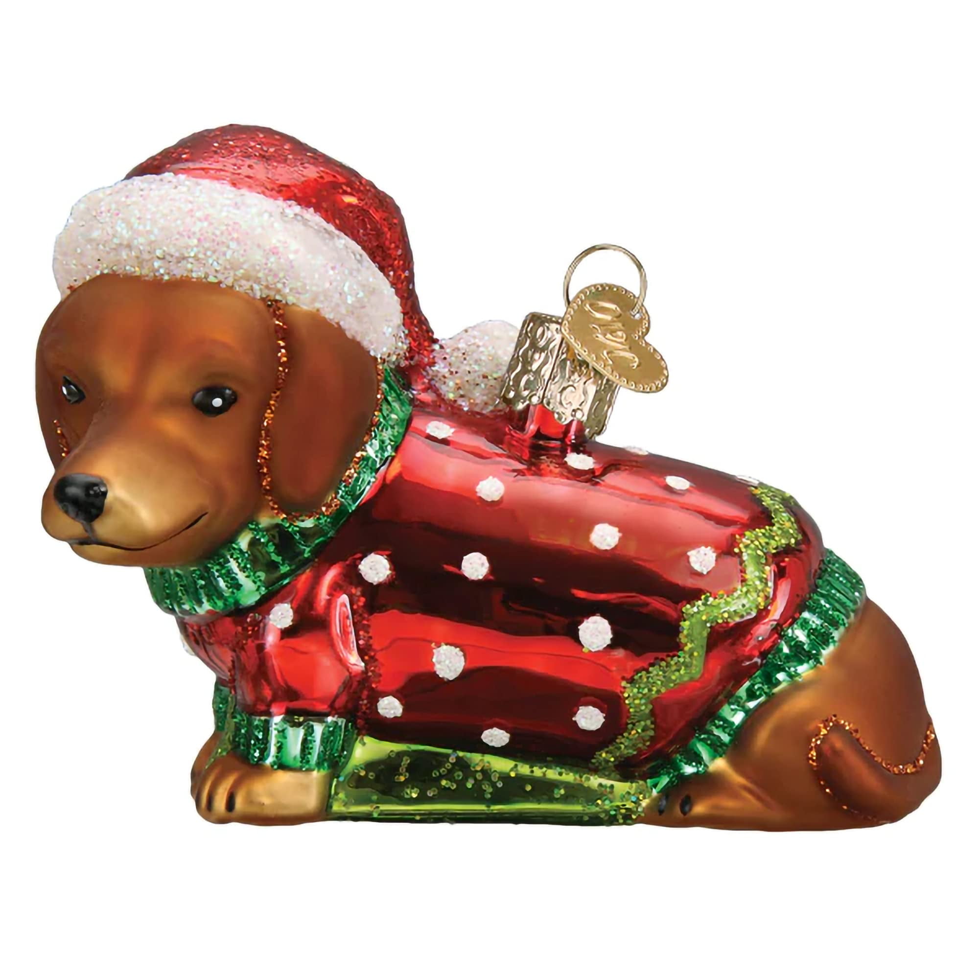 Handcrafted Glass Dachshund Puppy Christmas Tree Ornament