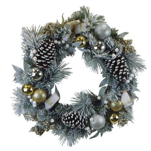 Old World Christmas Decorative Faux Wreath, Silver & Gold Frosted Fir, 24in
