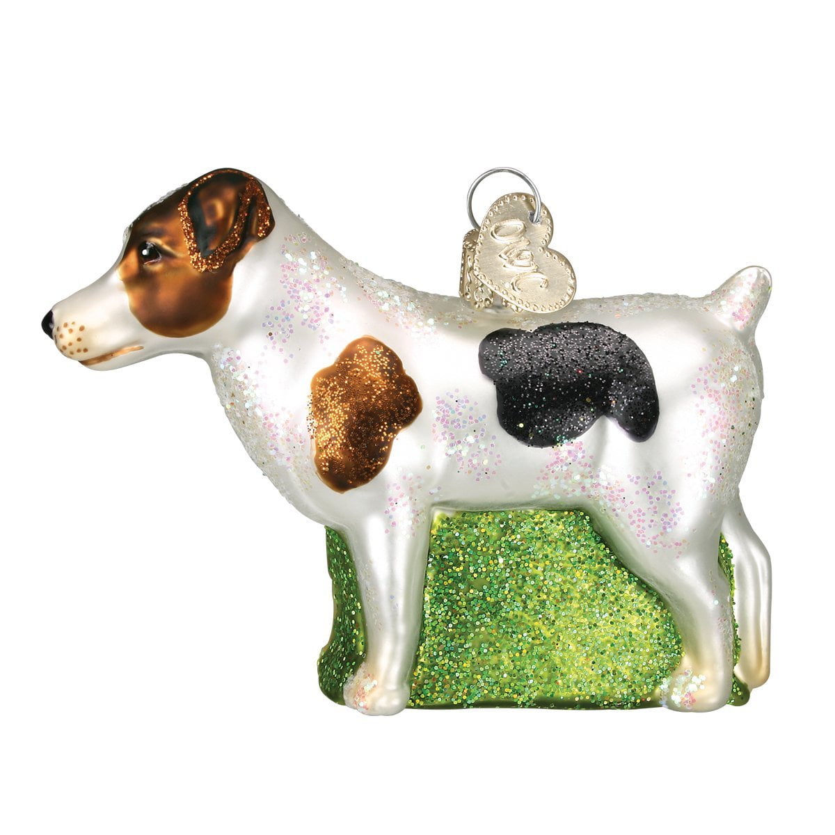 Jack Russell Terrier Glass Christmas Ornament with Glitter Accents