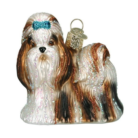 Old World Christmas Dog Collection Glass Blown Ornaments for Christmas Tree Shih Tzu, Brown