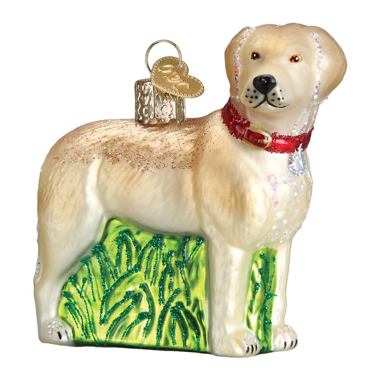 Standing Yellow Labrador Glass Christmas Tree Topper
