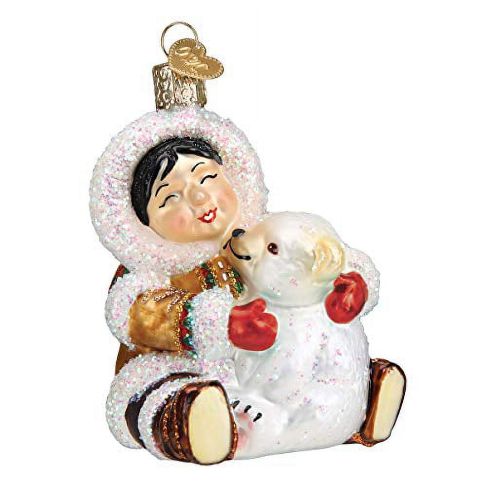 Hand-Painted Glass Inuit and Dog Christmas Ornament