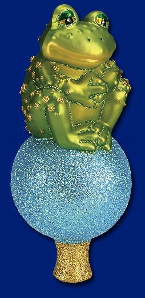 Old World Christmas Frog Sitting on Ball Mouth Blown Glass Tree Topper