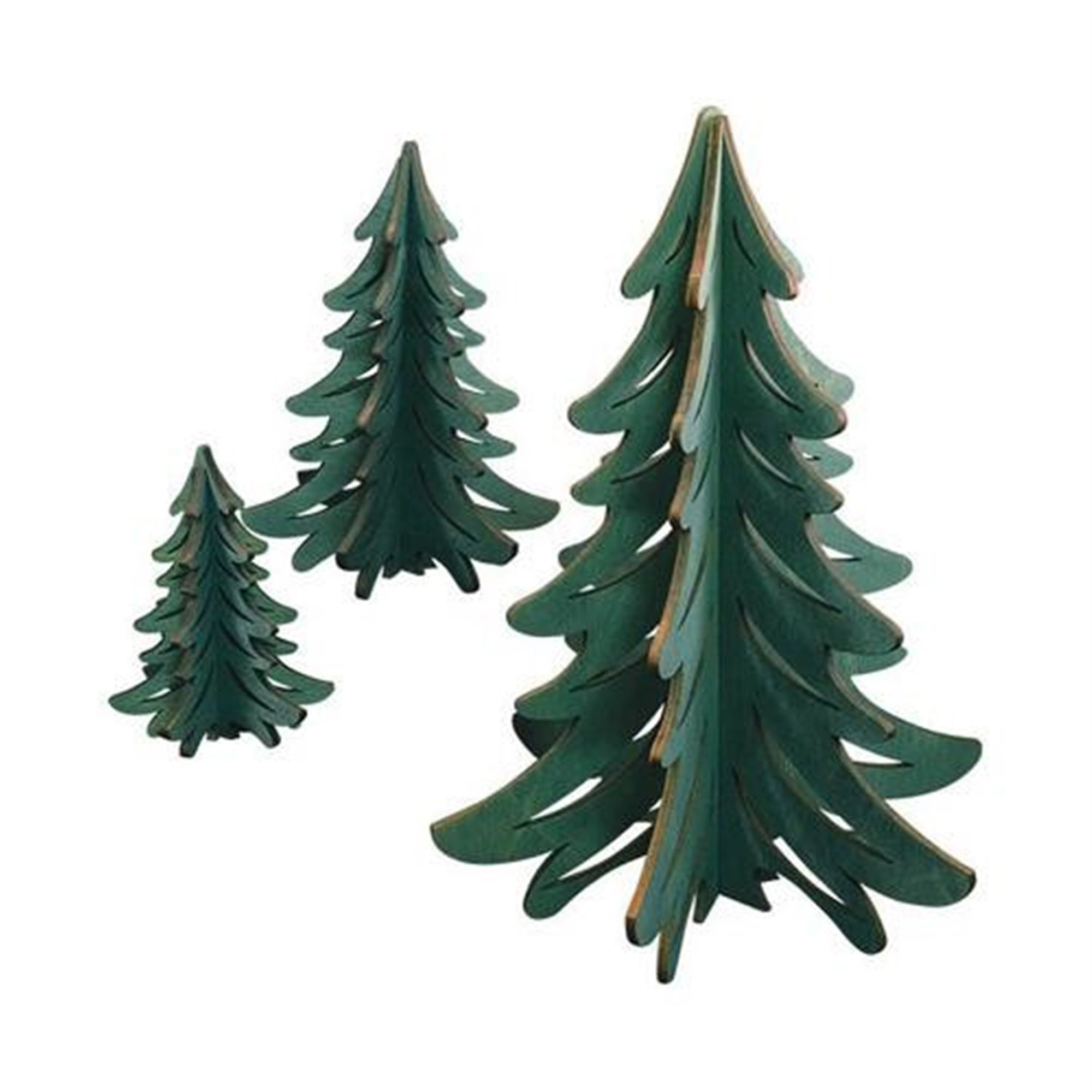 Handcrafted Green Wooden 3D Christmas Tree Set