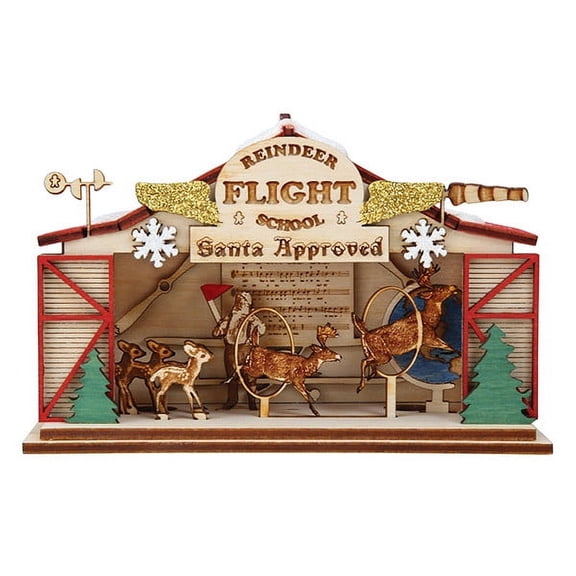 Ginger Cottages Reindeer Flight School Wood Santa Training Ornament 80038