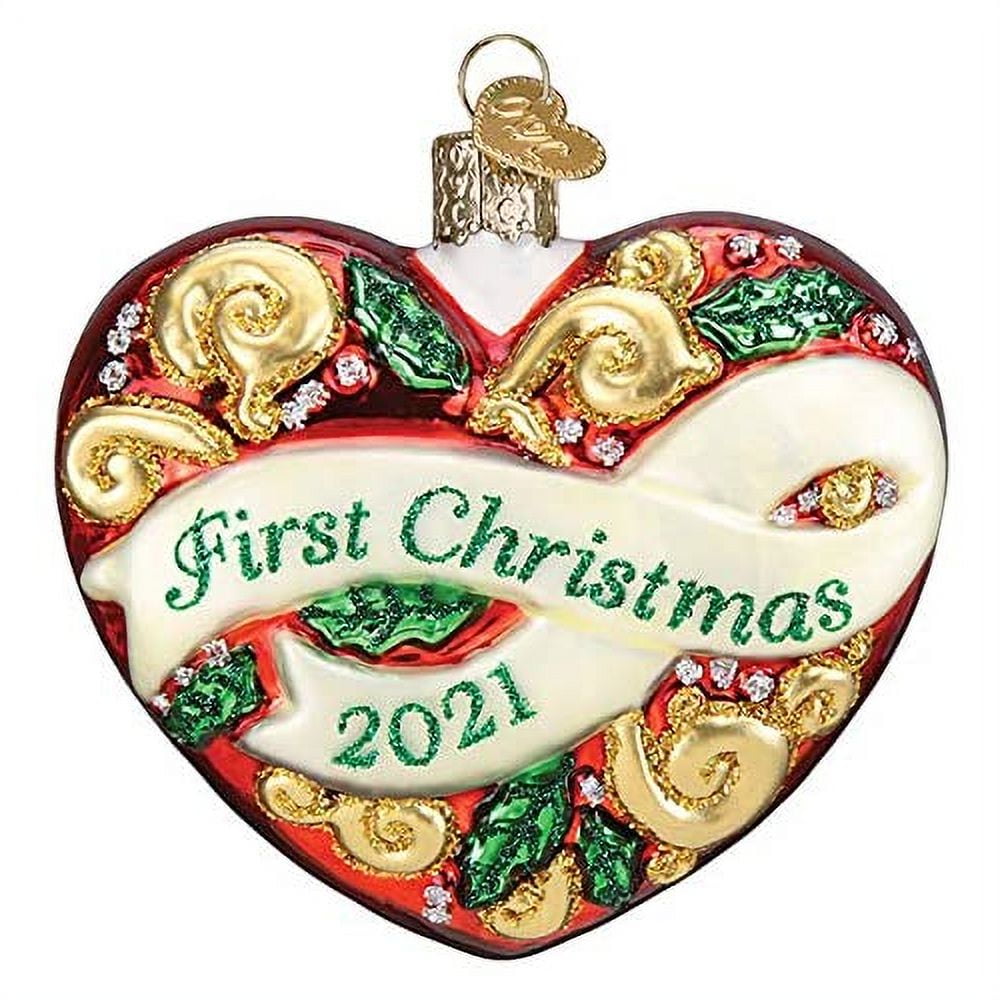 Hand-Painted Glass Heart Tree Topper Ornament, First Christmas 2021