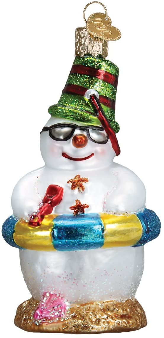 Old World Christmas Glass Blown Ornament Snowman on Beach (#24177 ...