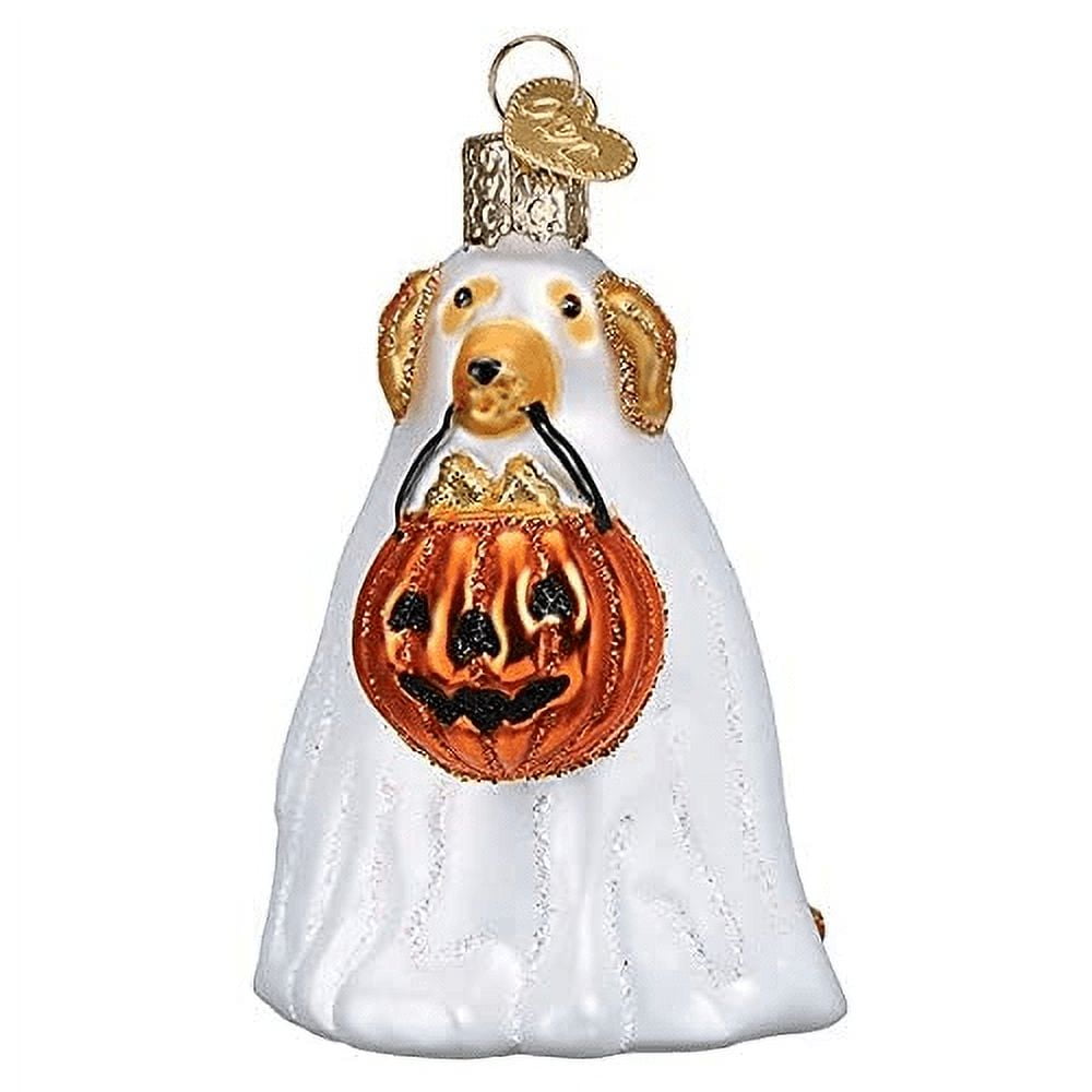 Halloween White and Orange Glass Dog Tree Topper