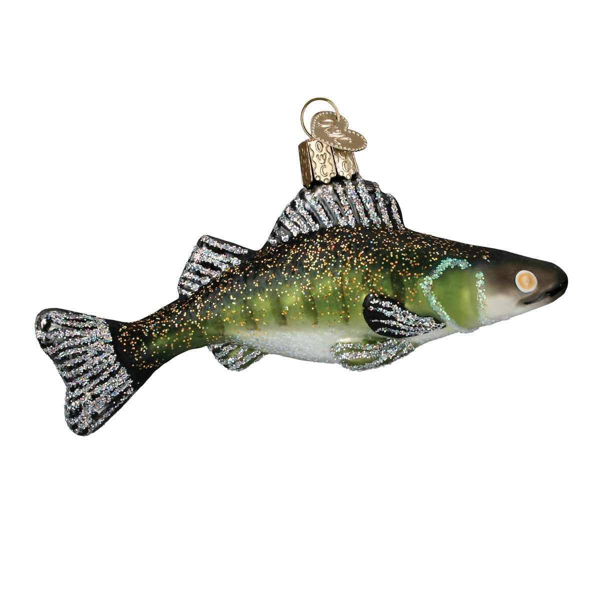 Handcrafted Green and Silver Glass Walleye Fish Ornament