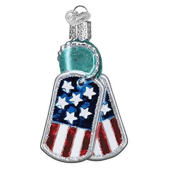 Old World Christmas Blown Glass Ornament for Christmas Tree, Military Tags