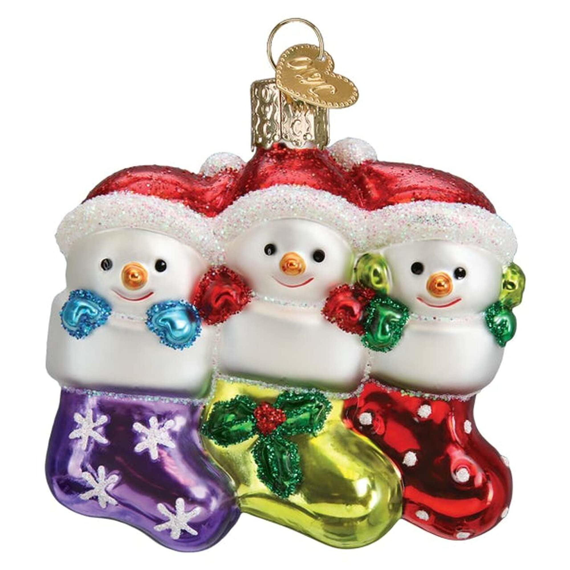 Hand-Painted Glass Snow Family Christmas Ornament
