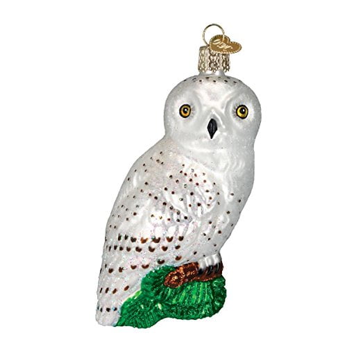 Hand-Painted Glass Great White Owl Christmas Tree Topper