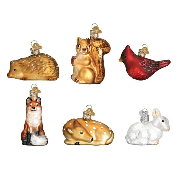 Old World Christmas Glass Blown Ornaments for Christmas Tree, Mini Woodland Animal Set