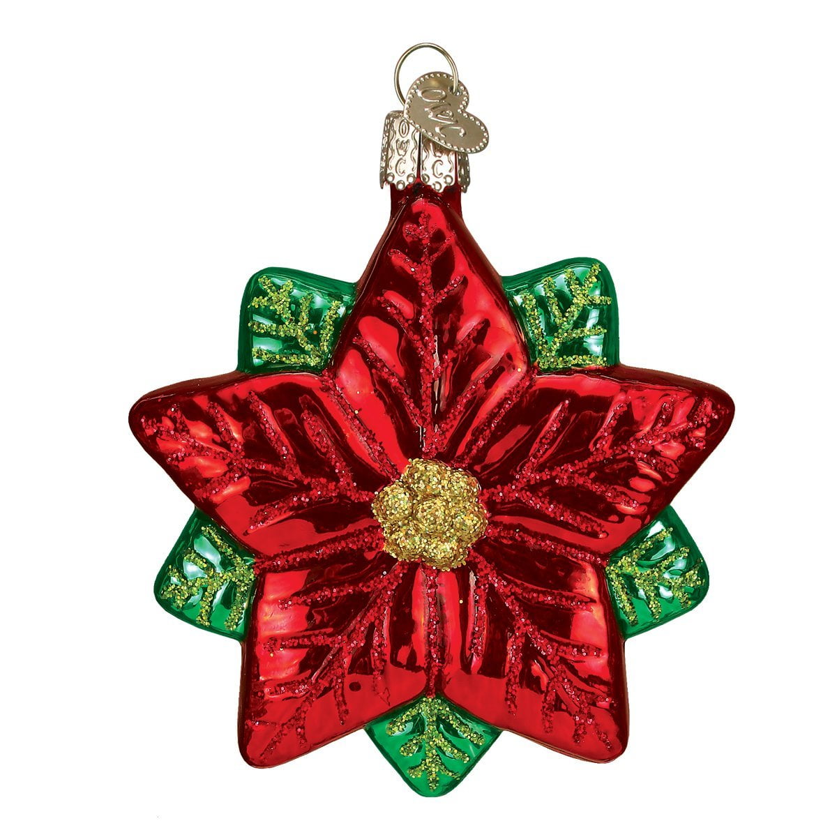 Red and Green Glass Poinsettia Star Tree Topper