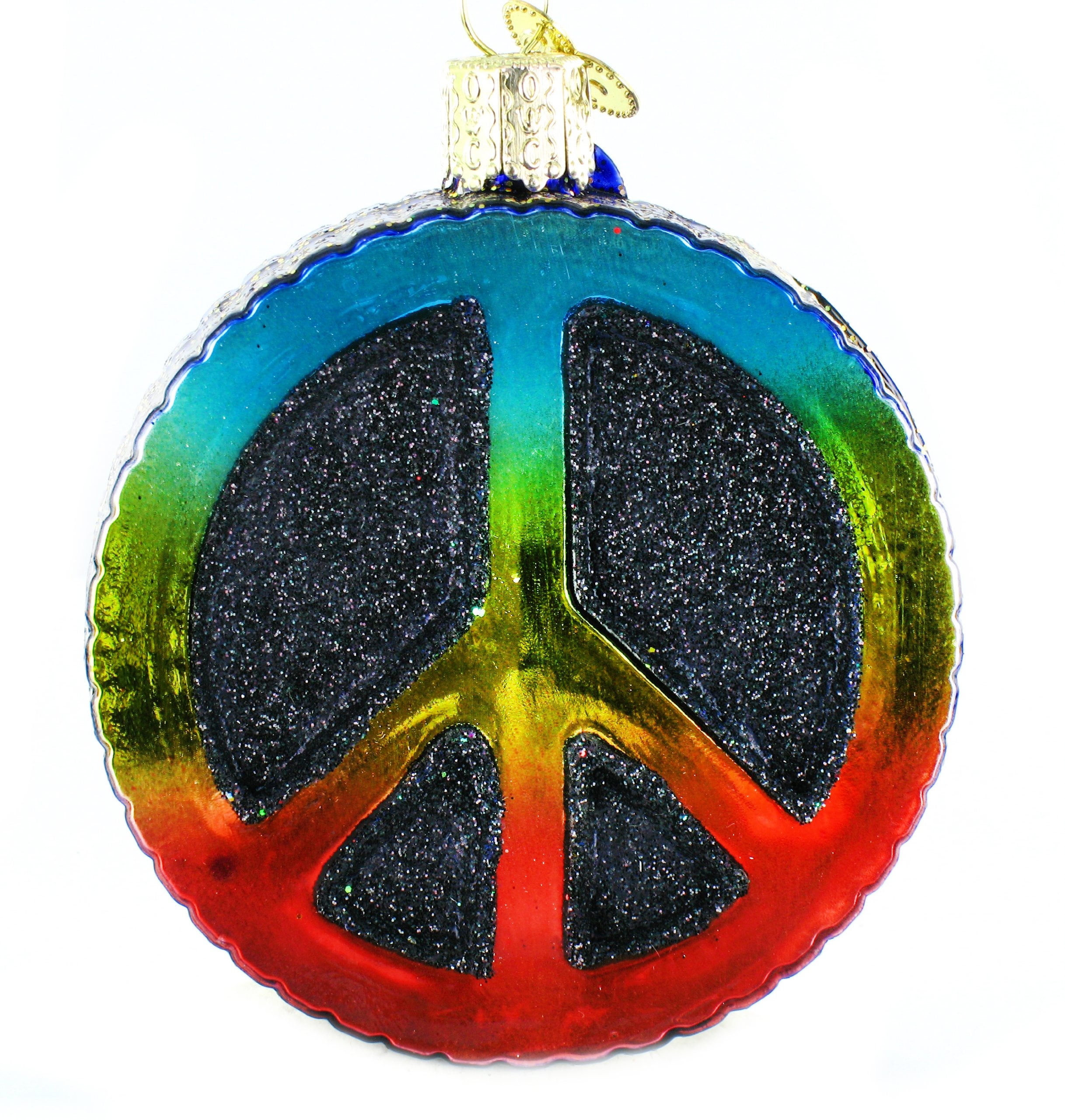 Rainbow Peace Sign Glass Blown Christmas Ornament