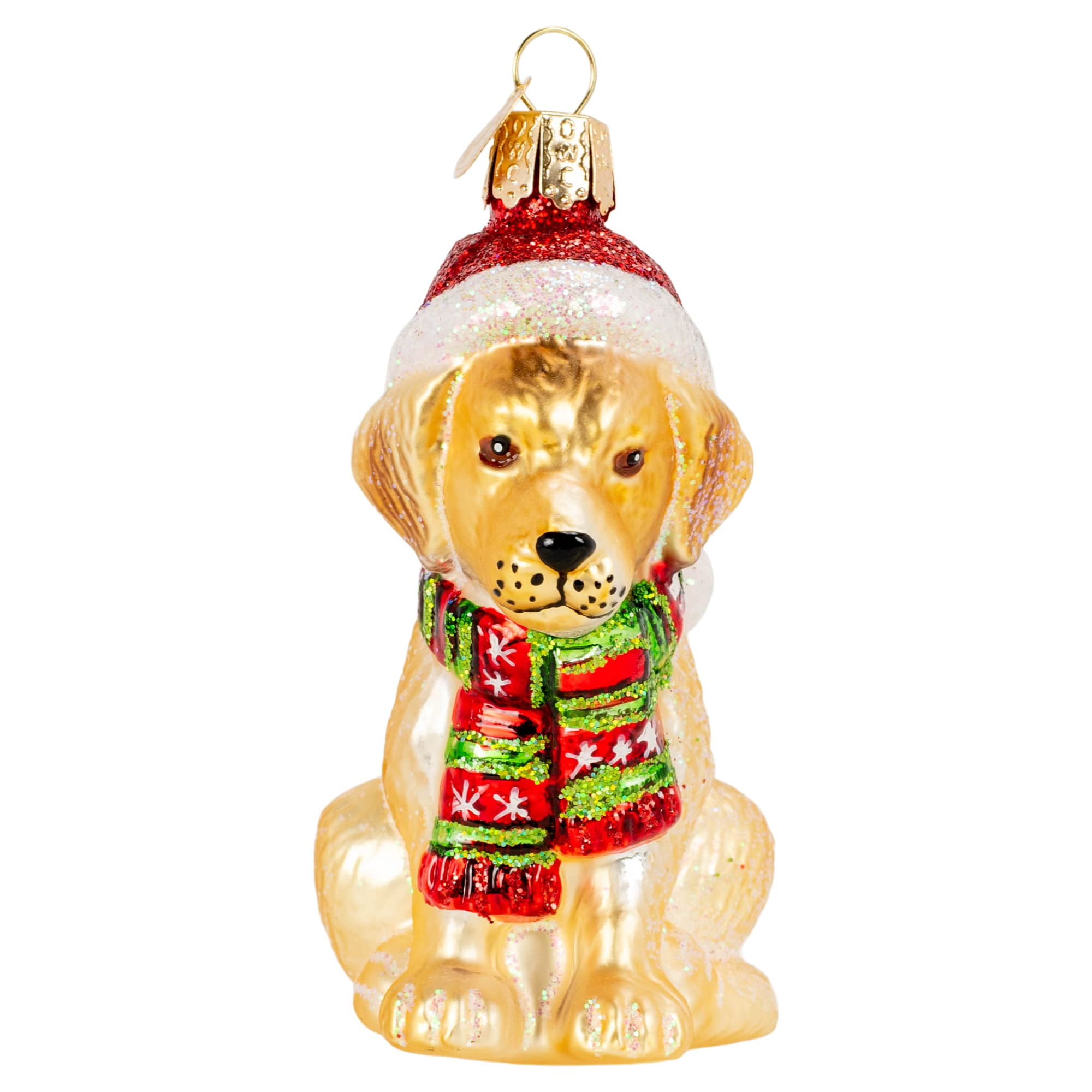 Yellow Labrador Puppy Glass Christmas Ornament with Scarf