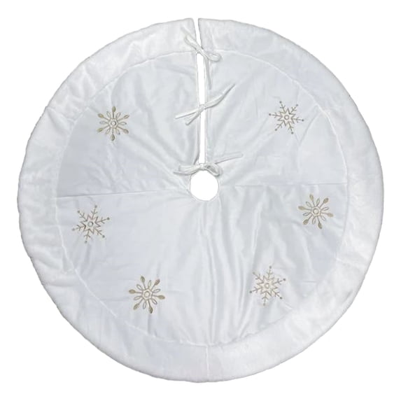 Old World Christmas Ivory Embroidered Christmas Tree Skirt, Snowflakes with Faux Fur Trim, 48in