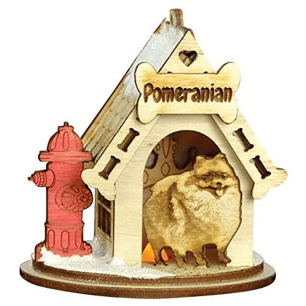 Pomeranian Doghouse Wooden Christmas Tree Ornament