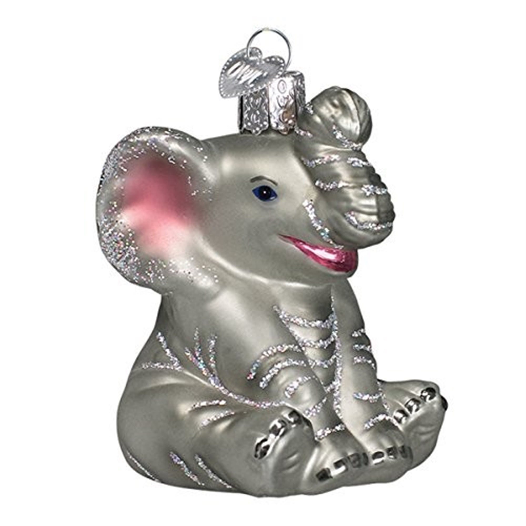 Hand-Painted Glass Elephant Ornament with Glitter Accents