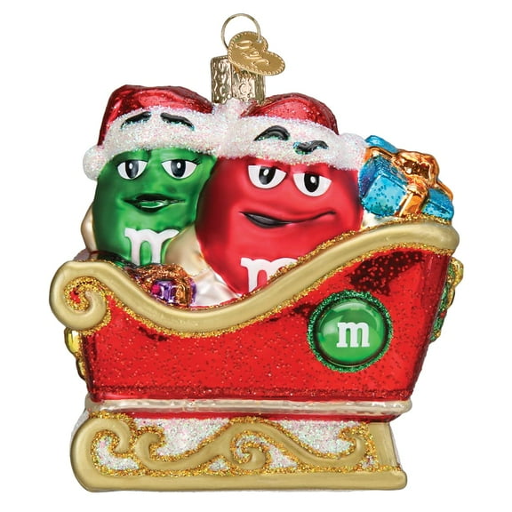 Old World Christmas M&M'S in Sleigh Glass Blown Ornament for Christmas Tree