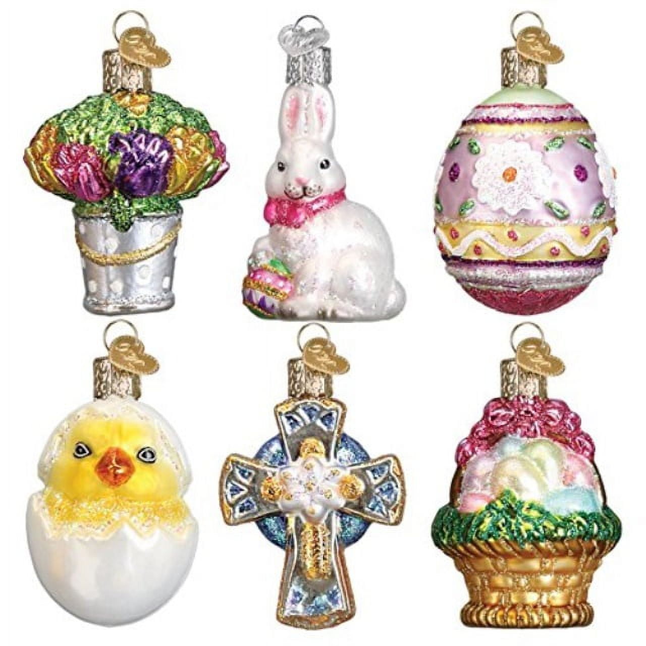 Old World Christmas Mini Easter Set Glass Flowers Basket Egg Chick Cross 14021