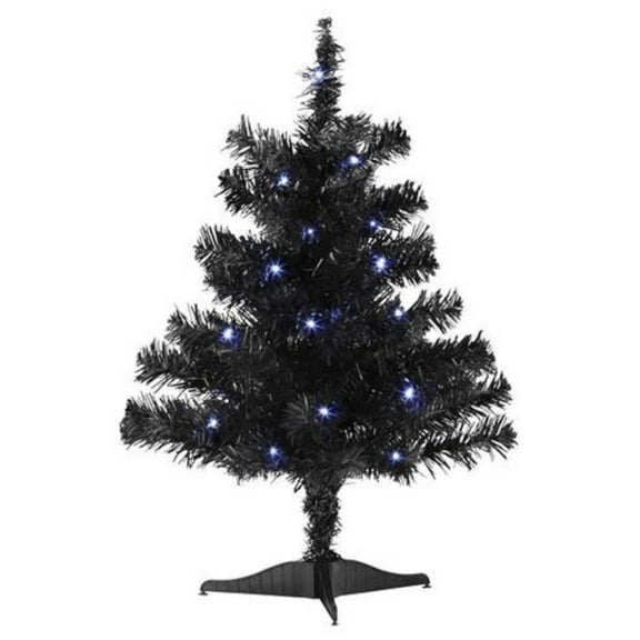 Old World Christmas Mini Black Tree Pre-Lit - One Mini Tree 18 Inch, Plastic - Battery Operated 89861