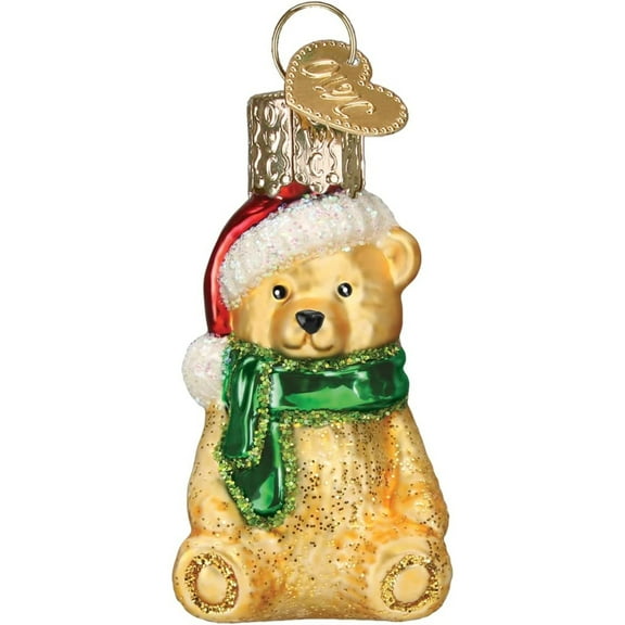 Old World Christmas Mini Teddy Bear - One Mini Ornament 2.0 Inch, Glass - Gumdrops Collection Santa Hat 85260