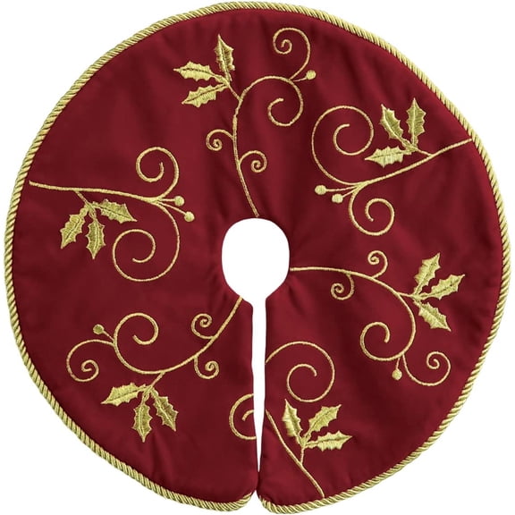 Old World Christmas Mini Ornate Tree Skirt - One Mini Tree Skirt 12 Inch, Polyester - Embroidery Gold Cord Trim 89757