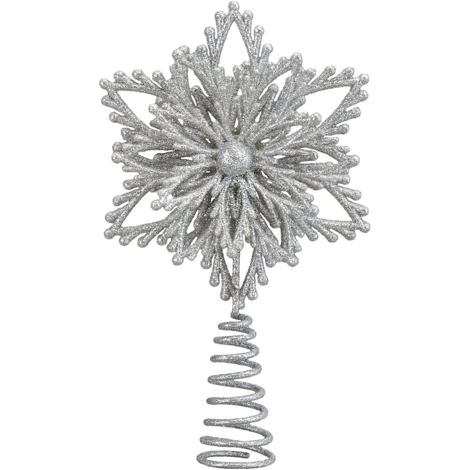 Silver Glitter Glass Snowflake Mini Tree Topper