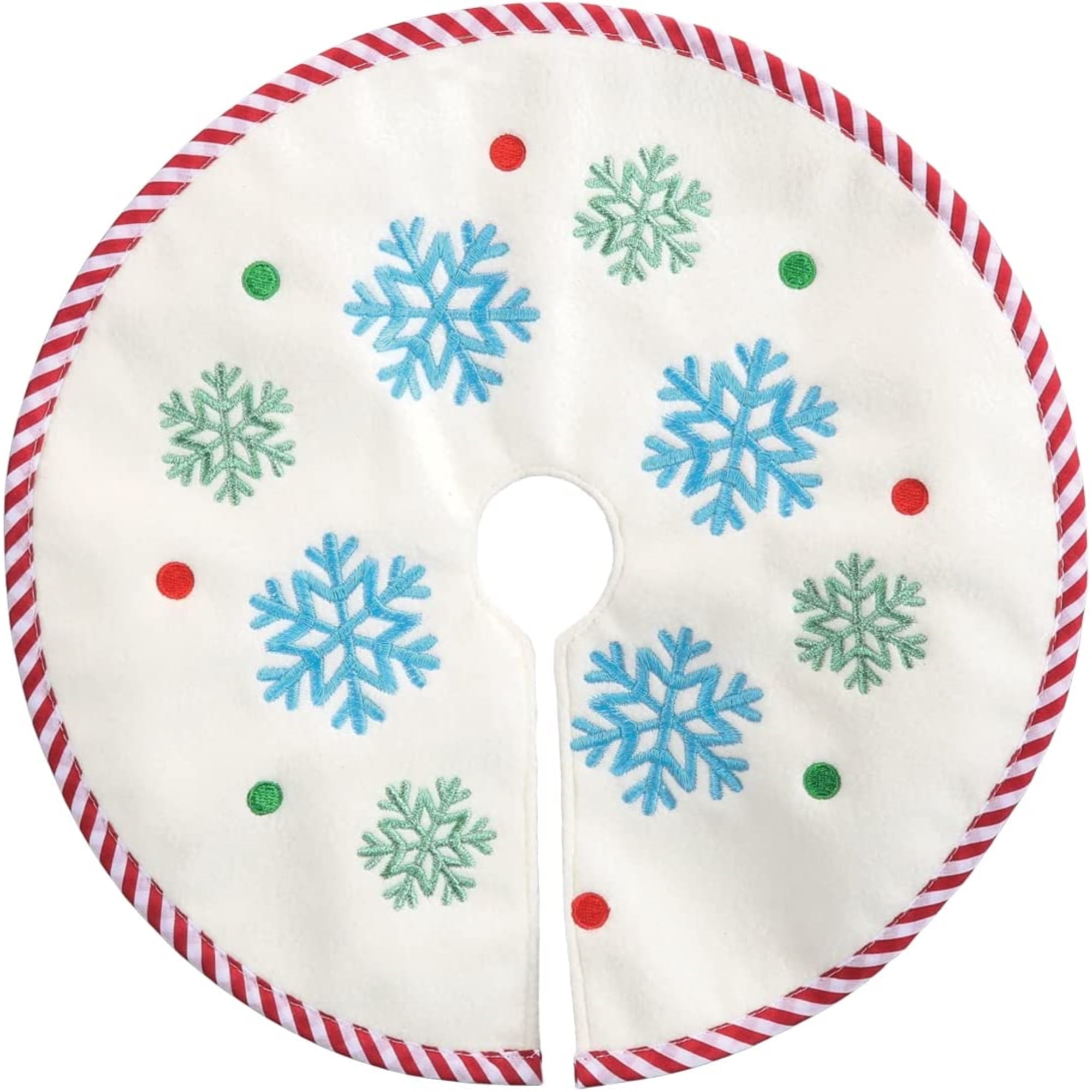 White Felt Mini Snowflake Tree Skirt with Red and Green Embroidery