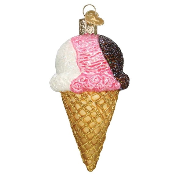 Old World Christmas Neapolitan Ice Cream Cone Glass Blown Ornament for Christmas Tree