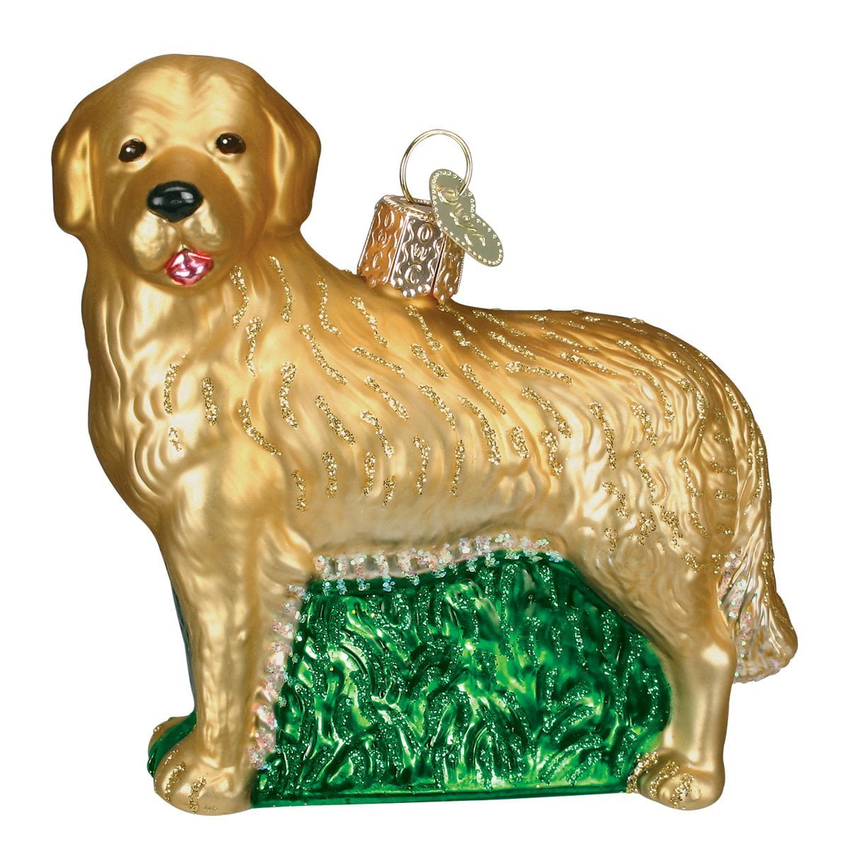Golden Retriever Glass Christmas Ornament with Glitter Accents