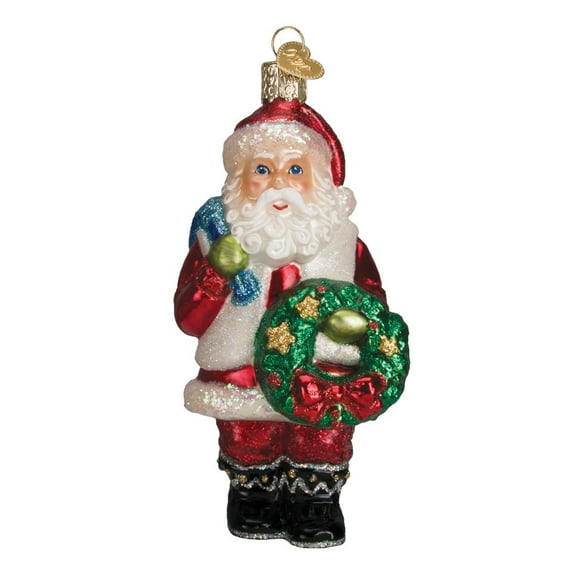 Old World Christmas Ornaments Glass Blown Ornaments for Christmas Tree, Santa with Wreath