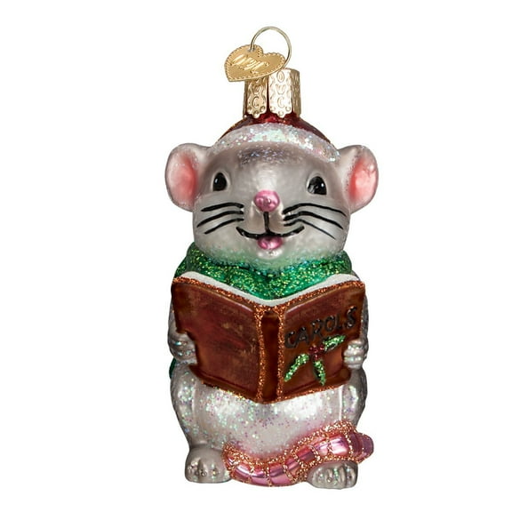 Old World Christmas Ornaments Grey Caroling Mouse Glass Blown Ornaments for Christmas Tree