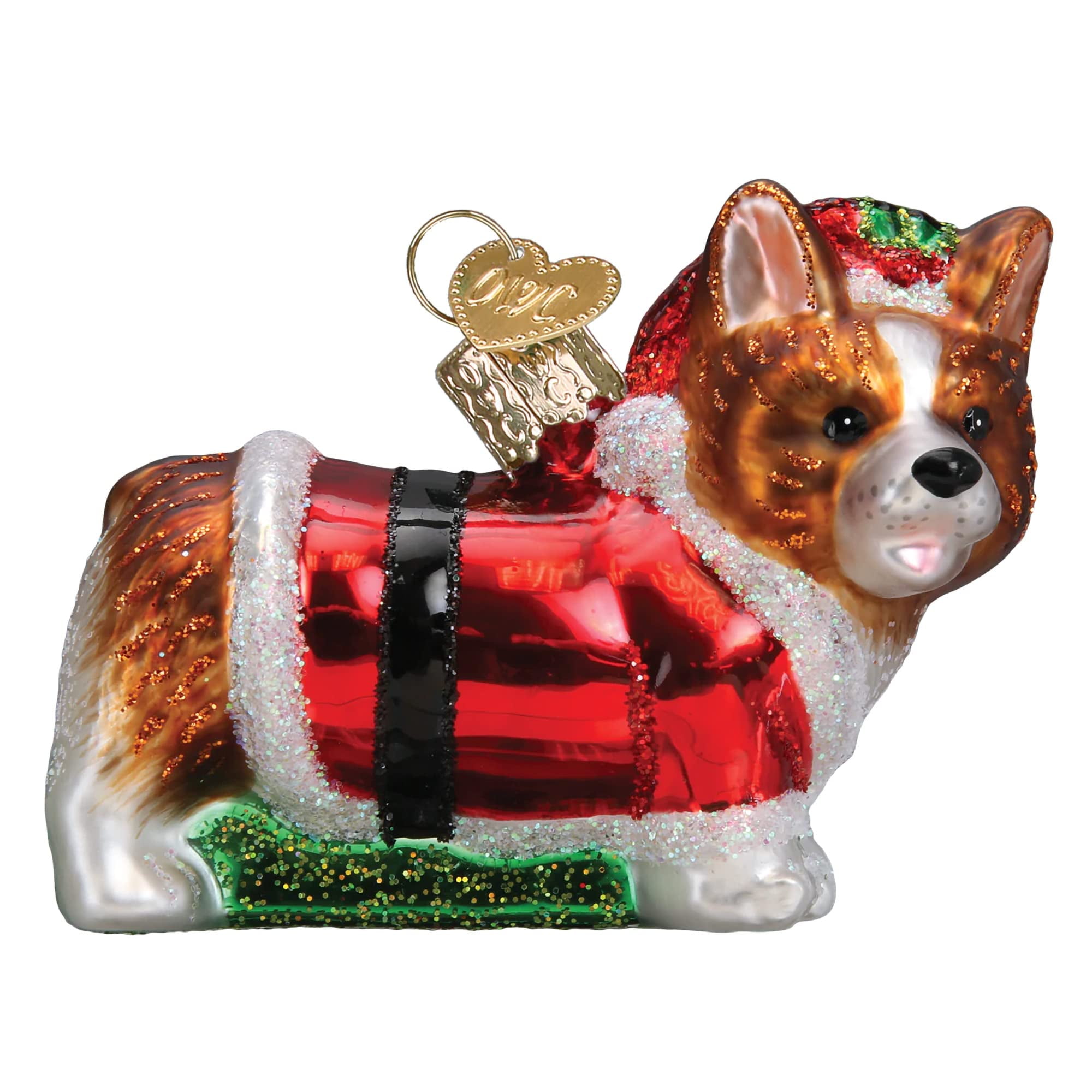 Festive Corgi Puppy Glass Christmas Tree Topper