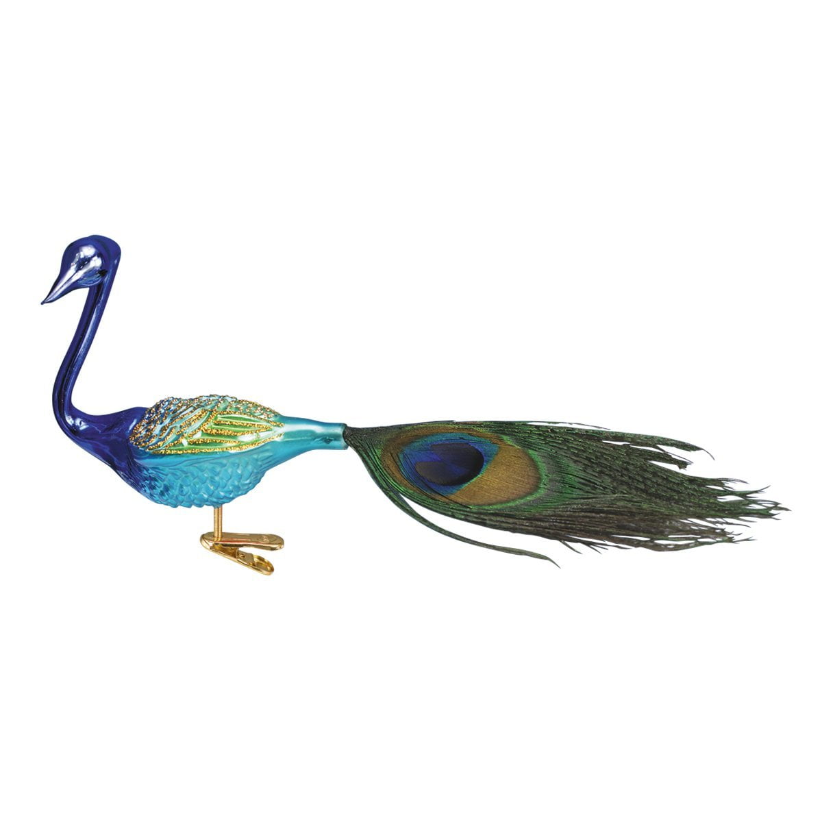 Elegant Teal and Gold Glass Peacock Tree Topper