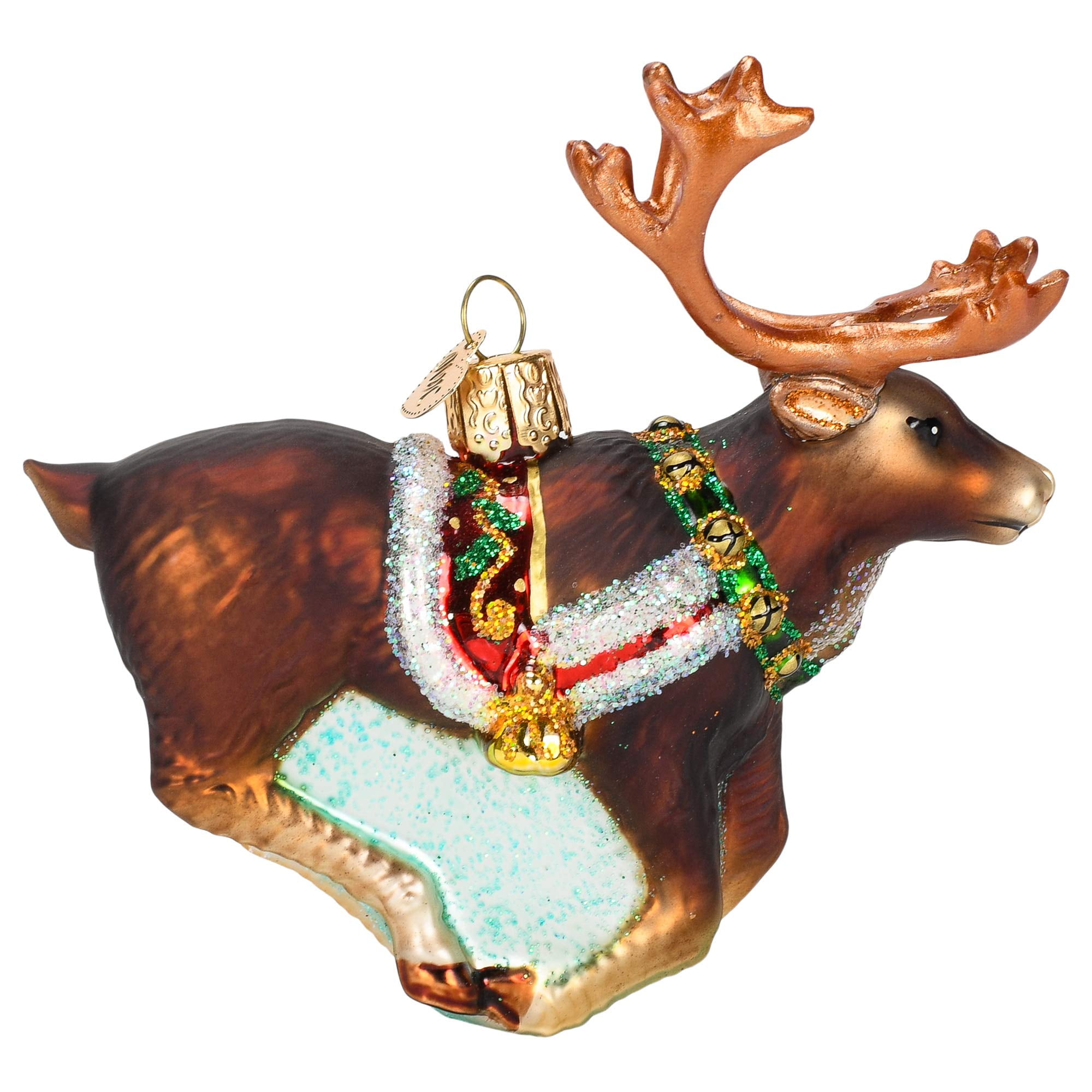 Handcrafted Brown Glass Reindeer Christmas Tree Topper