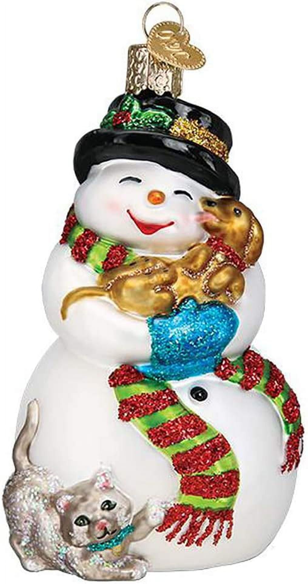 Candy Cane Snowman Glass Blown Ornament with Pets