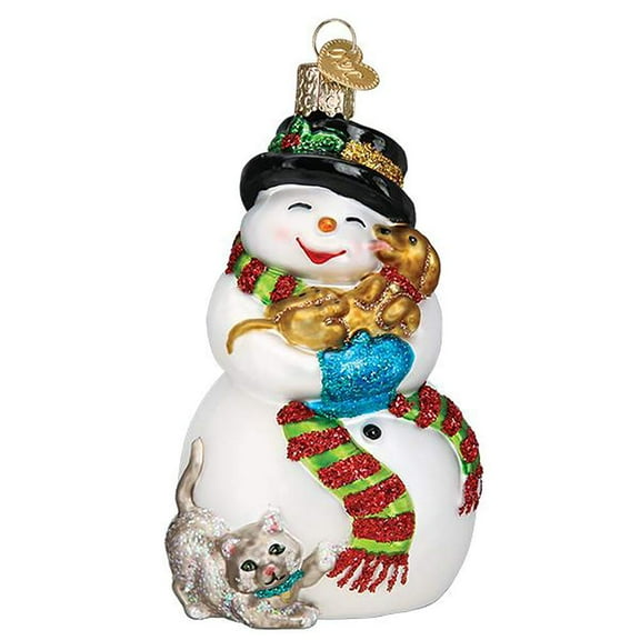 Old World Christmas Ornaments Snowman with Playful Pets Glass Blown Ornaments for Christmas Tree