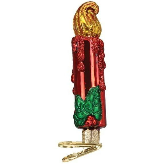 Old World Christmas Red Clip-On Candle Glass Blown Ornament for Christmas Tree