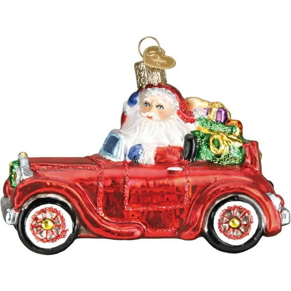 Old World Christmas Blown Glass Ornament for Christmas Tree, Santa In Antique Car