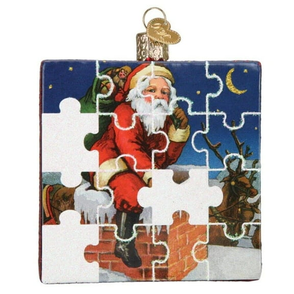 Old World Christmas Santa Jigsaw Puzzle Glass Blown Ornament for Christmas Tree