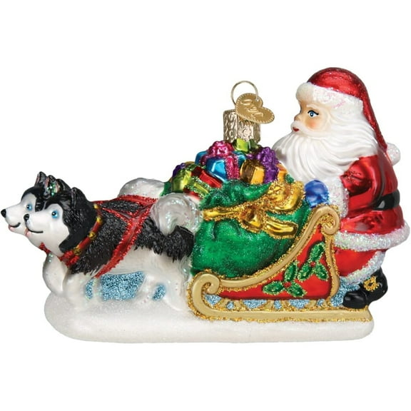 Old World Christmas Santa's Dog Sled Glass Blown Ornament for Christmas Tree
