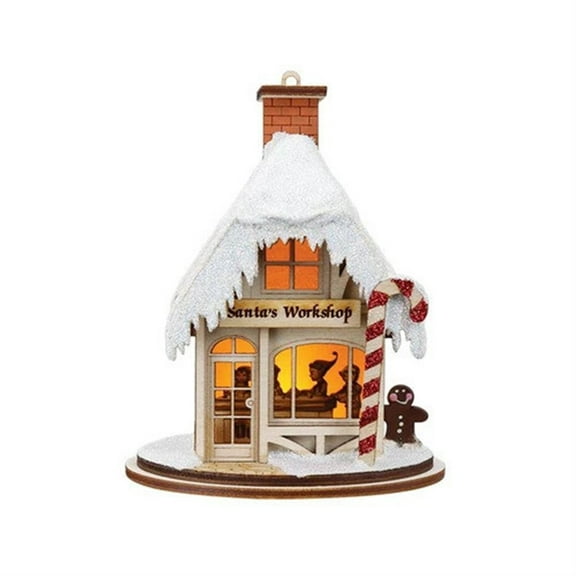 Ginger Cottages Santa's Workshop Wood Ornament House Candy Cane 80006